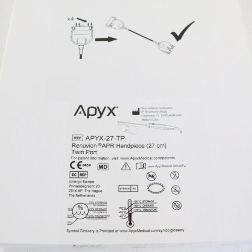 Renuvion APR Twin Port 27mm Handpiece Electrosurgical RF Generator APYX-27-TP