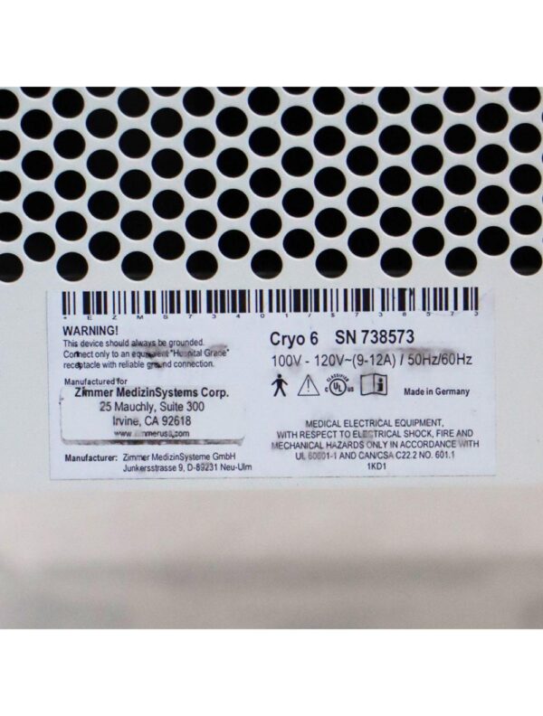 Zimmer Cryo 6 Epidermal Cryo Therapy Chiller Device System