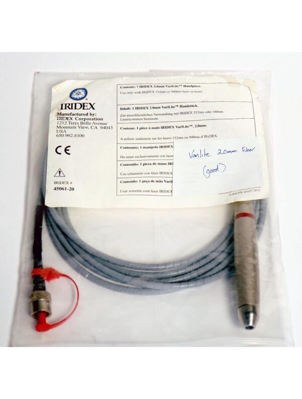 Iridex Varilite 532 940 Laser 2.0mm Spot Fiber HandPiece 45061-20 Hand Piece