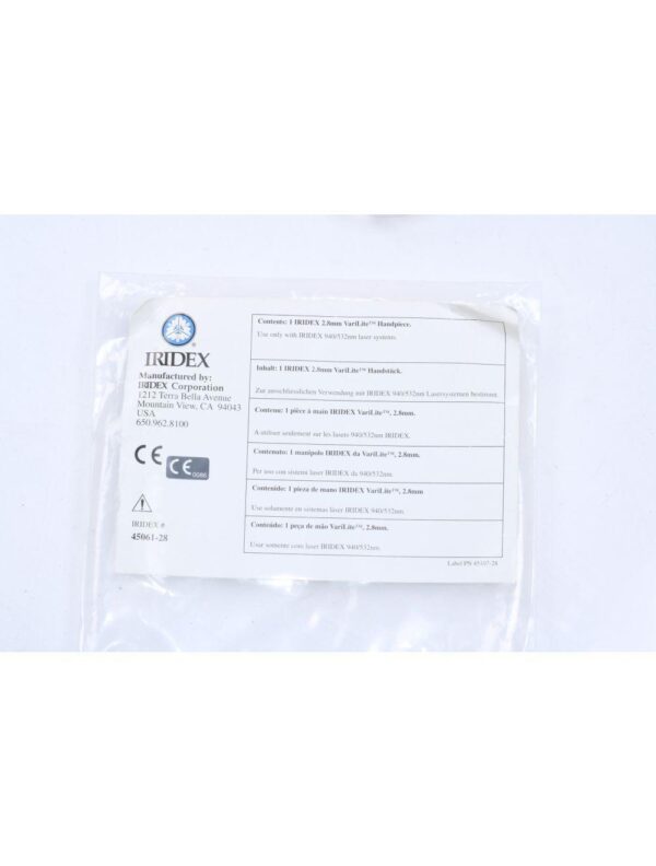 Iridex Varilite 940 532 nm Laser 2.8 mm Spot Fiber Handpiece 438 45001 45061-28