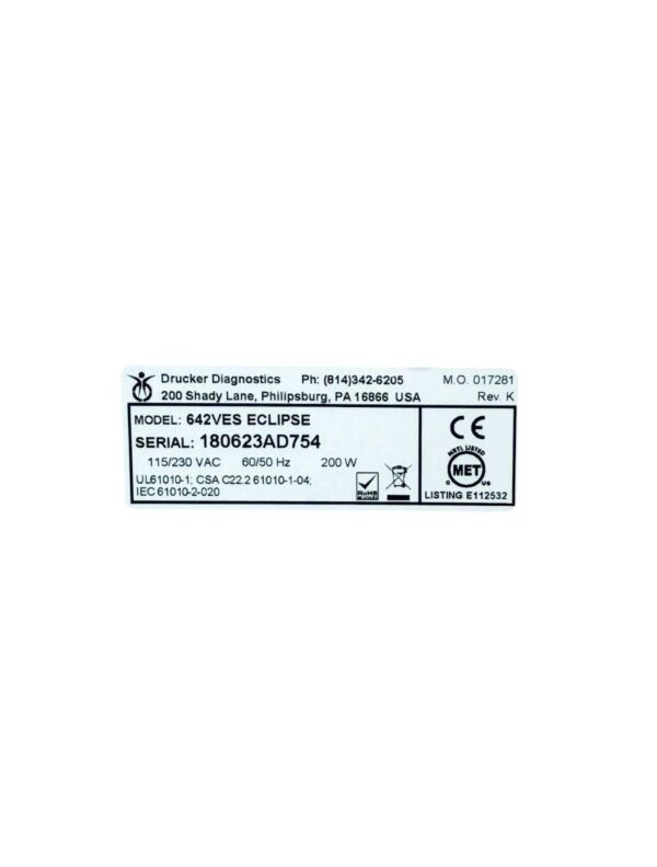 Drucker Diagnostics Eclipse Easy Spin 642VES 3500RPM Centrifuge
