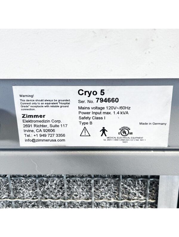 Zimmer Cryo 5 Chiller Air Cooler System Tall Rolling Cart 120V