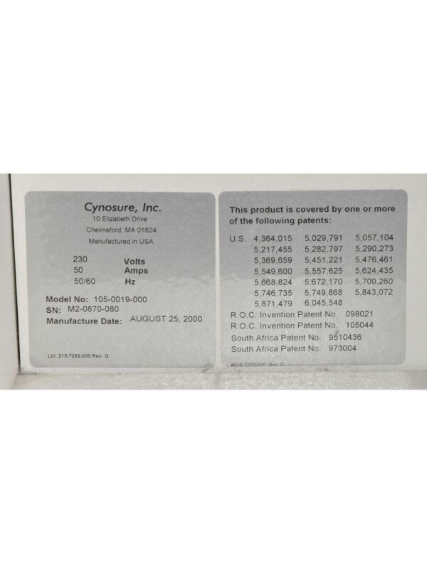 Cynosure Apogee 9300 Alexandrite 755 Hair Removal Laser w/ 5 Fiber Tips 3-12.5mm