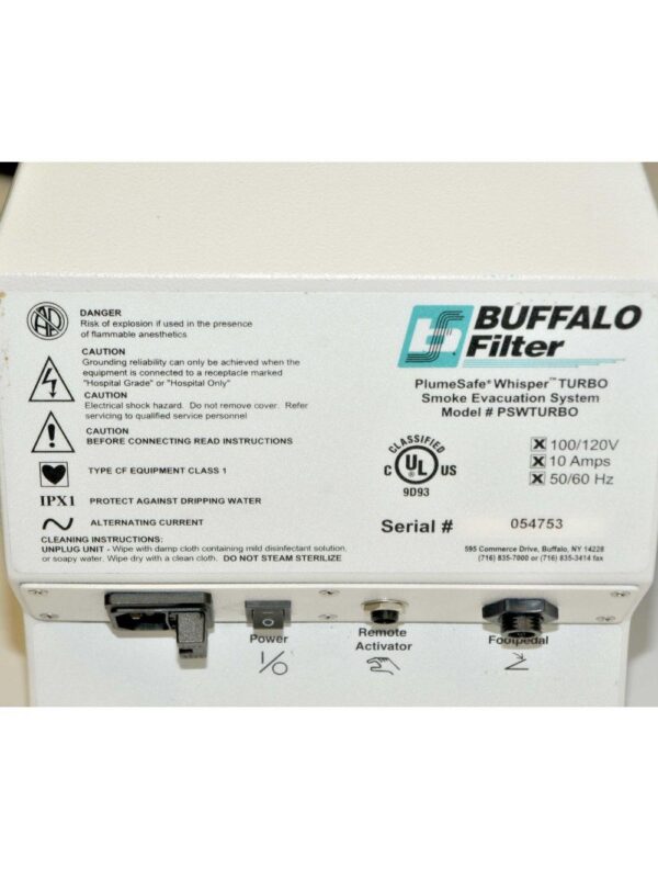 Buffalo Filter Whisper Turbo PlumeSafe Smoke Evacuation System Suction PSWTURBO