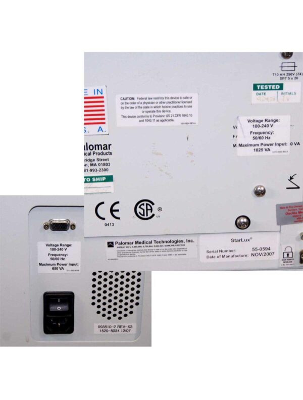 2007 Palomar StarLux 500 IPL Laser Acne Pigmented Lesions Light Hair LuxV LuxY