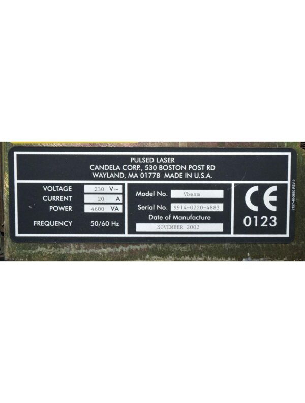 2002 Candela VBeam V Beam 1 Pulsed Dye 595 nm Vascular Acne Laser NEW DYE KIT