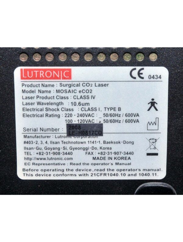 2008 Lutronic Surgical CO2 Laser eC02 Mosaic Skin Fractional Wrinkle Scar Lesion