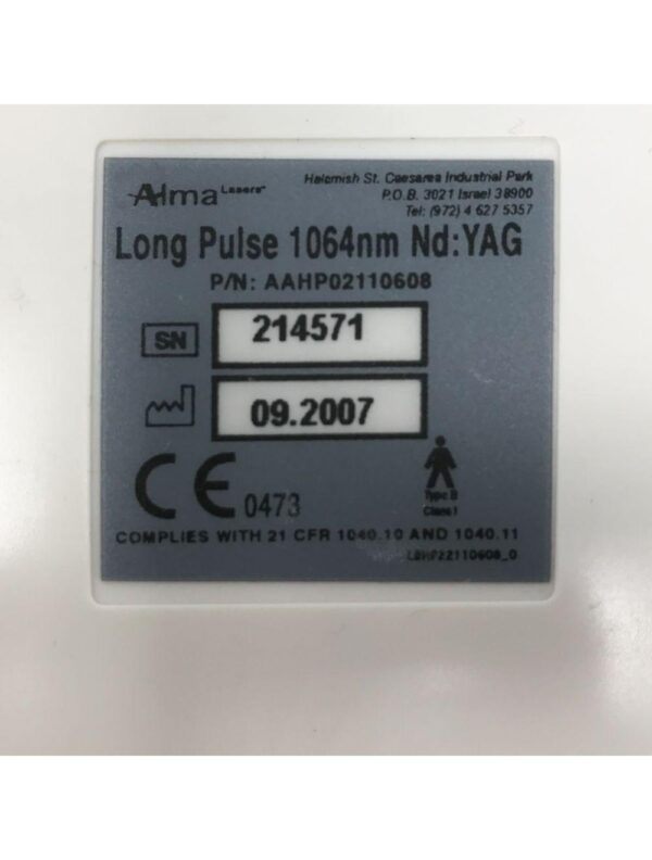 2007 Alma Harmony XL Laser Handpiece LP YAG 1064 Long Pulse HP w/ 2 Tips Nd:YAG