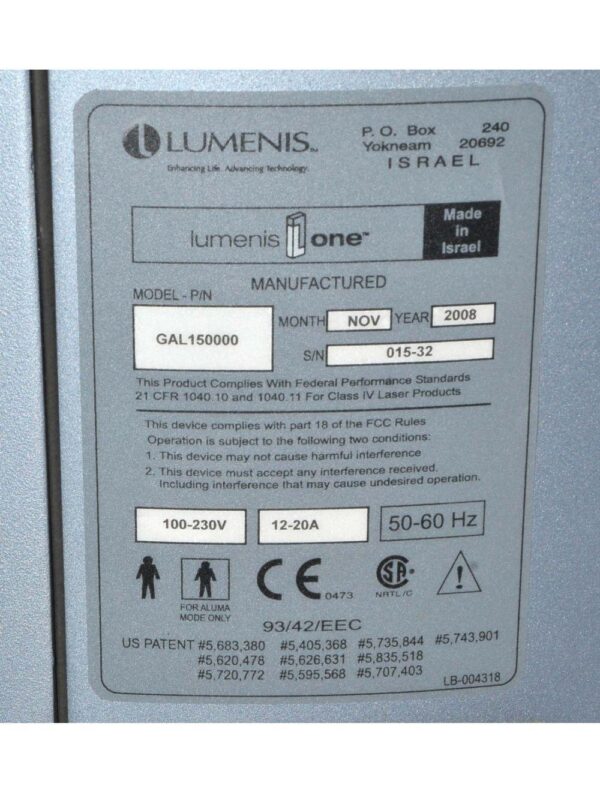 2008 Lumenis LUME1 IPL LumeOne Lume One w Universal Handpiece